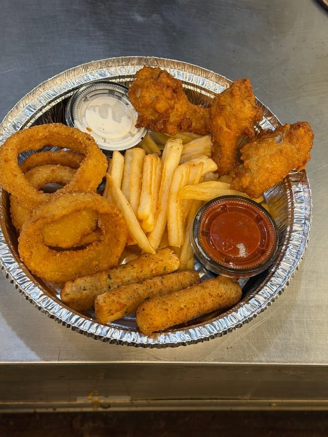Appetizer Sampler (Wings, Onion Rings, Mozz Sticks, FF).